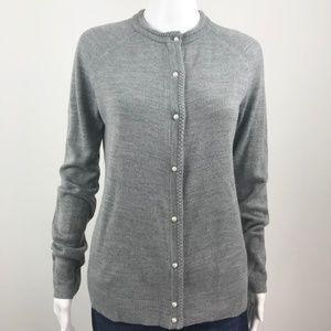 Karen Scott Faux Pearl Button Down Cardigan